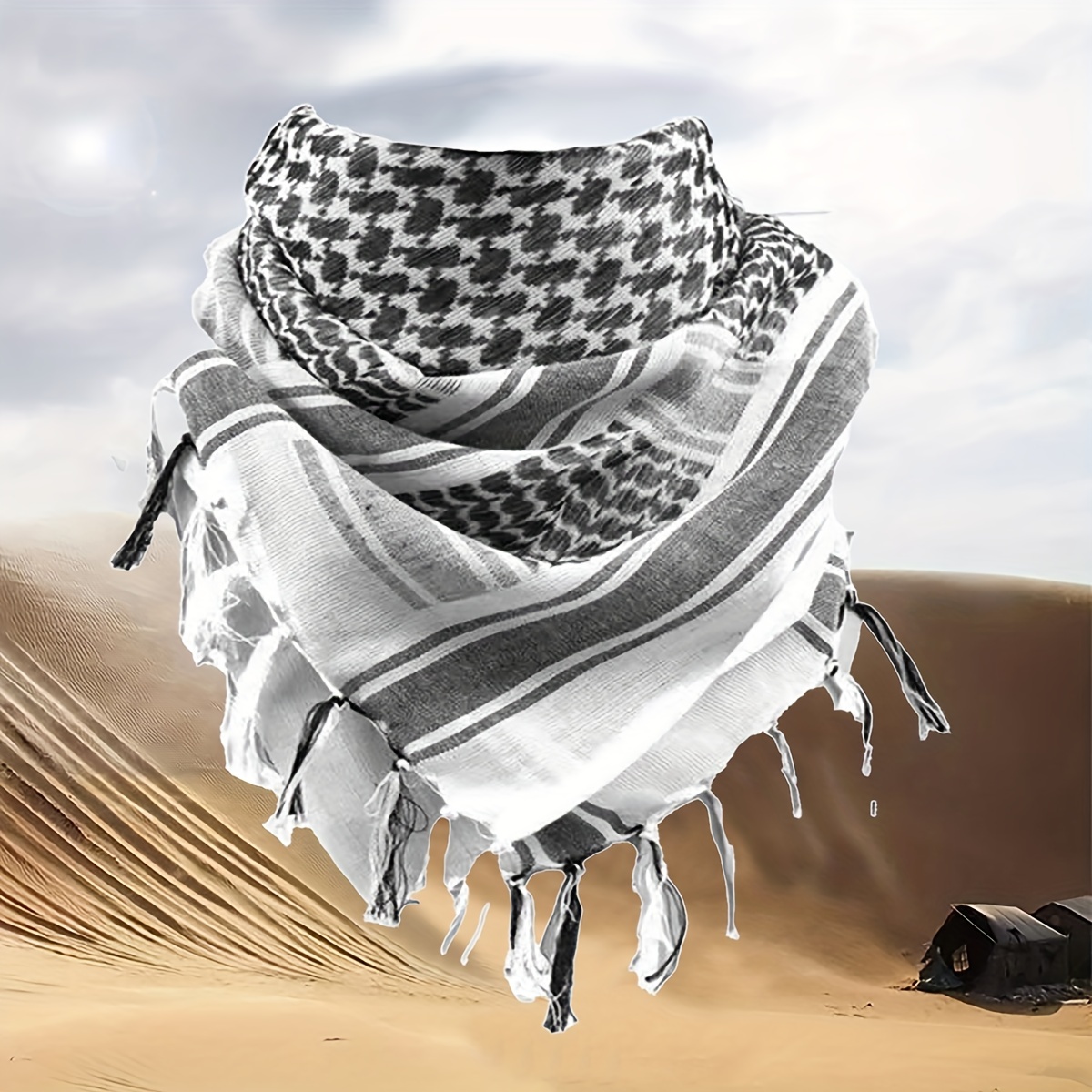 Plaid Tactical Desert Hijab Scarf Tassel Headband Muslim Arab Men Women Keffiyeh Outdoor Square Winter Head Scarves