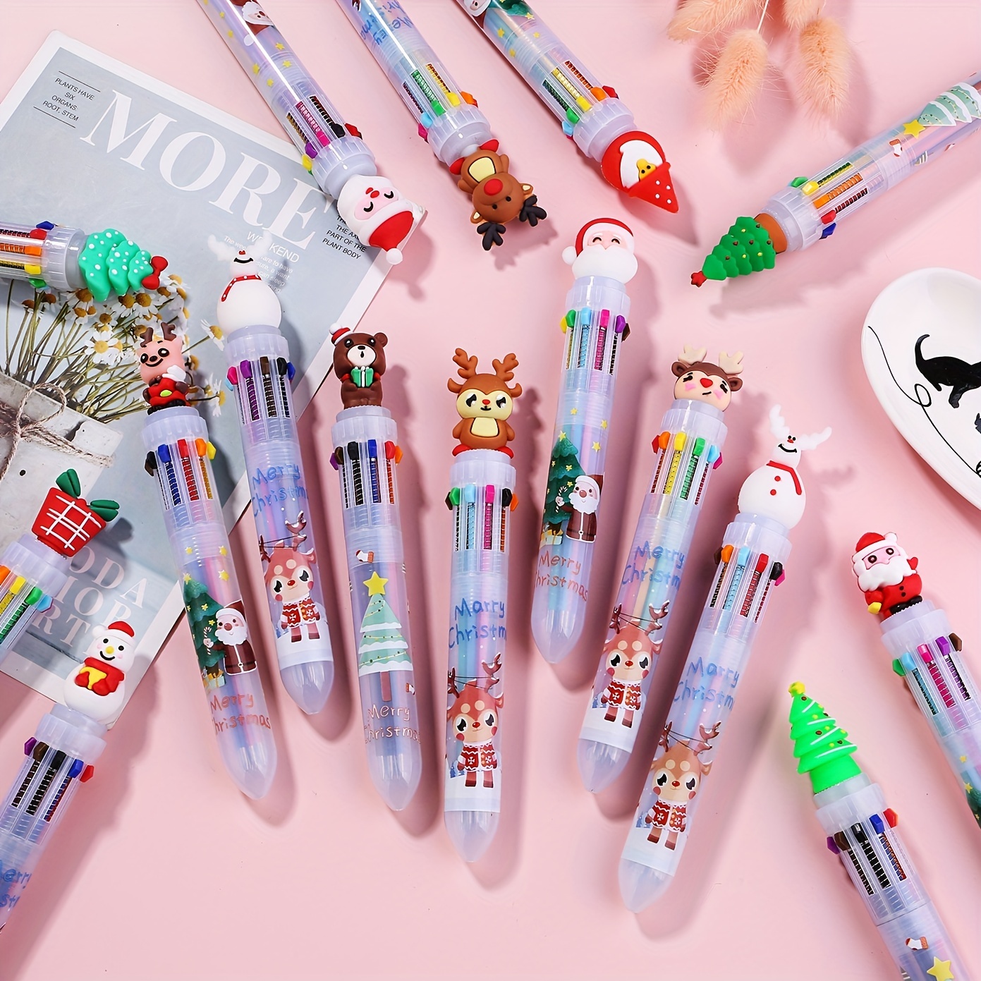 Christmas All in one Ballpoint Pen Cartoon Santa Claus Ten Color