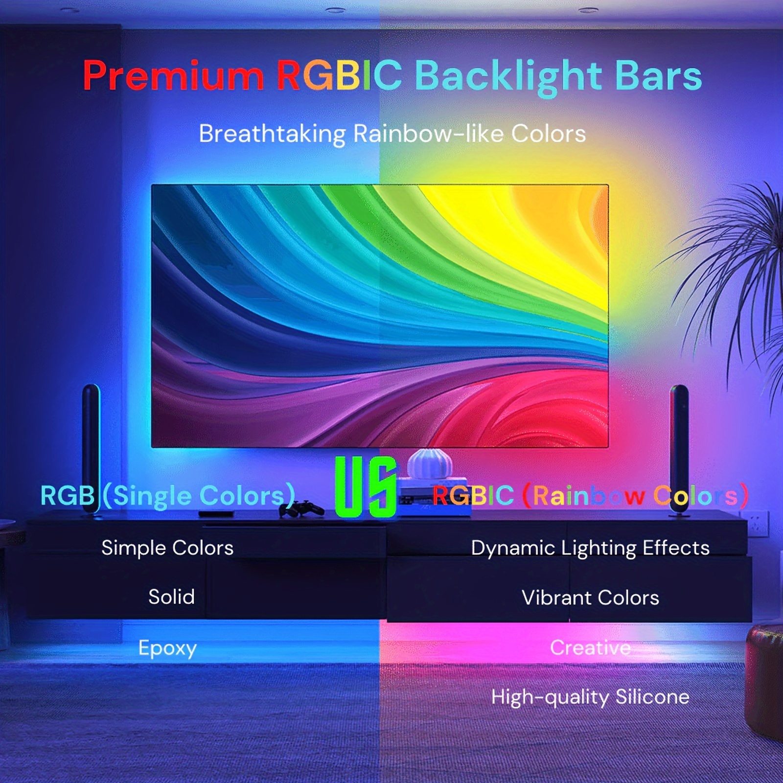TV LED Backlight With Camera,5.0meter RGB+IC Led TV Light,For 127.0-190.5  cmTVs/PC Monitor Behind Lights, Rainbow Color Led TV BackLight,App Control,M