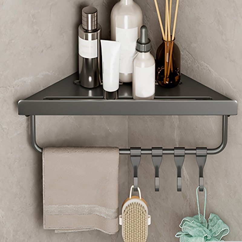 1pc Iron Bathroom Storage Rack, Simple Black Corner Shelving Storage Unit  For Bathroom Laundry