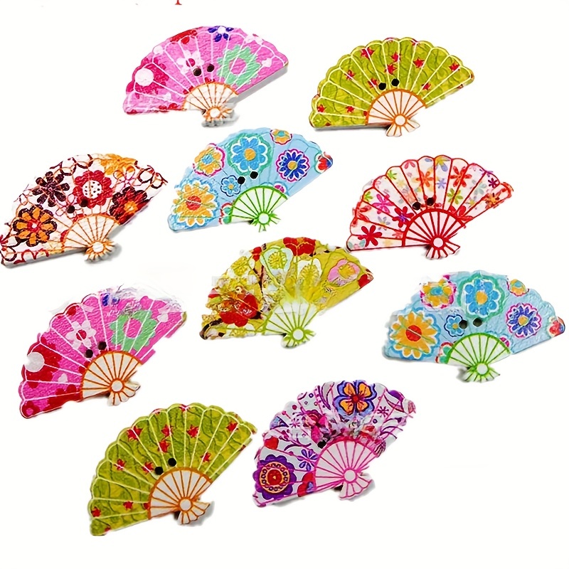

50pcs Colorful Wooden Fan Buttons - Perfect For Diy Crafts!