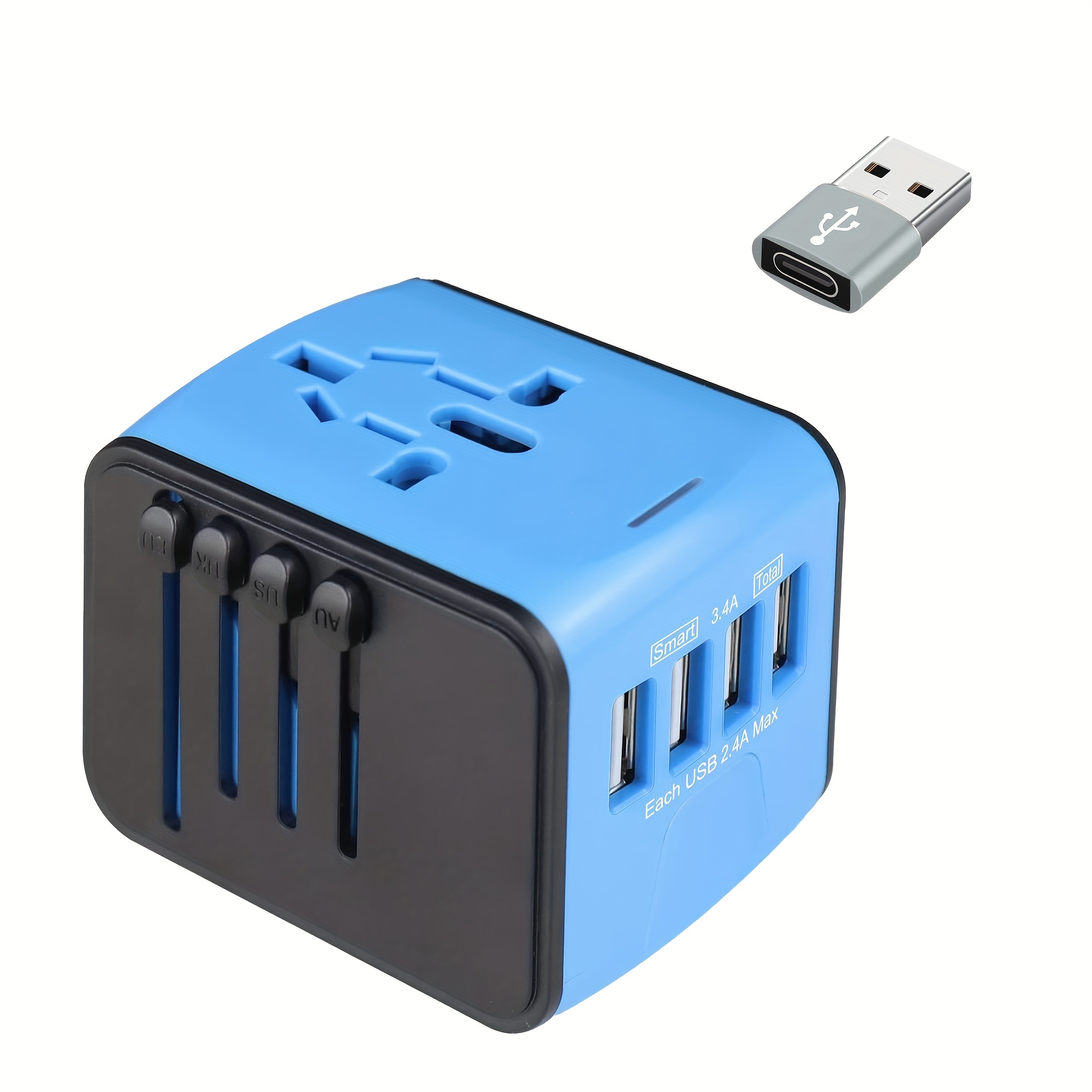 1pc International Travel Adapter Include One USBA To USBC Adapter,  Universal Power Adapter Worldwide All In One 4 USB Perfect For European US,  EU, UK