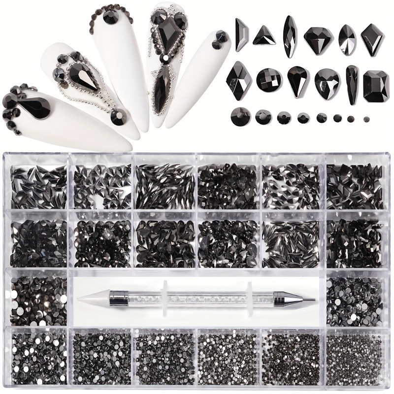 Luxury Shiny Diamond Nail Art Rhinestones Kit Glass Crystal Decorations Set  1pcs Pick Up Pen In Grids Box 21 Shapes Of 2500pcs - Rhinestones &  Decorations - AliExpress