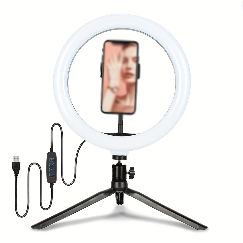 Anillo de luz para selfie con soporte de trípode y soporte para teléfono,  luces circulares LED, iluminación de halo para maquillaje en vivo al vapor