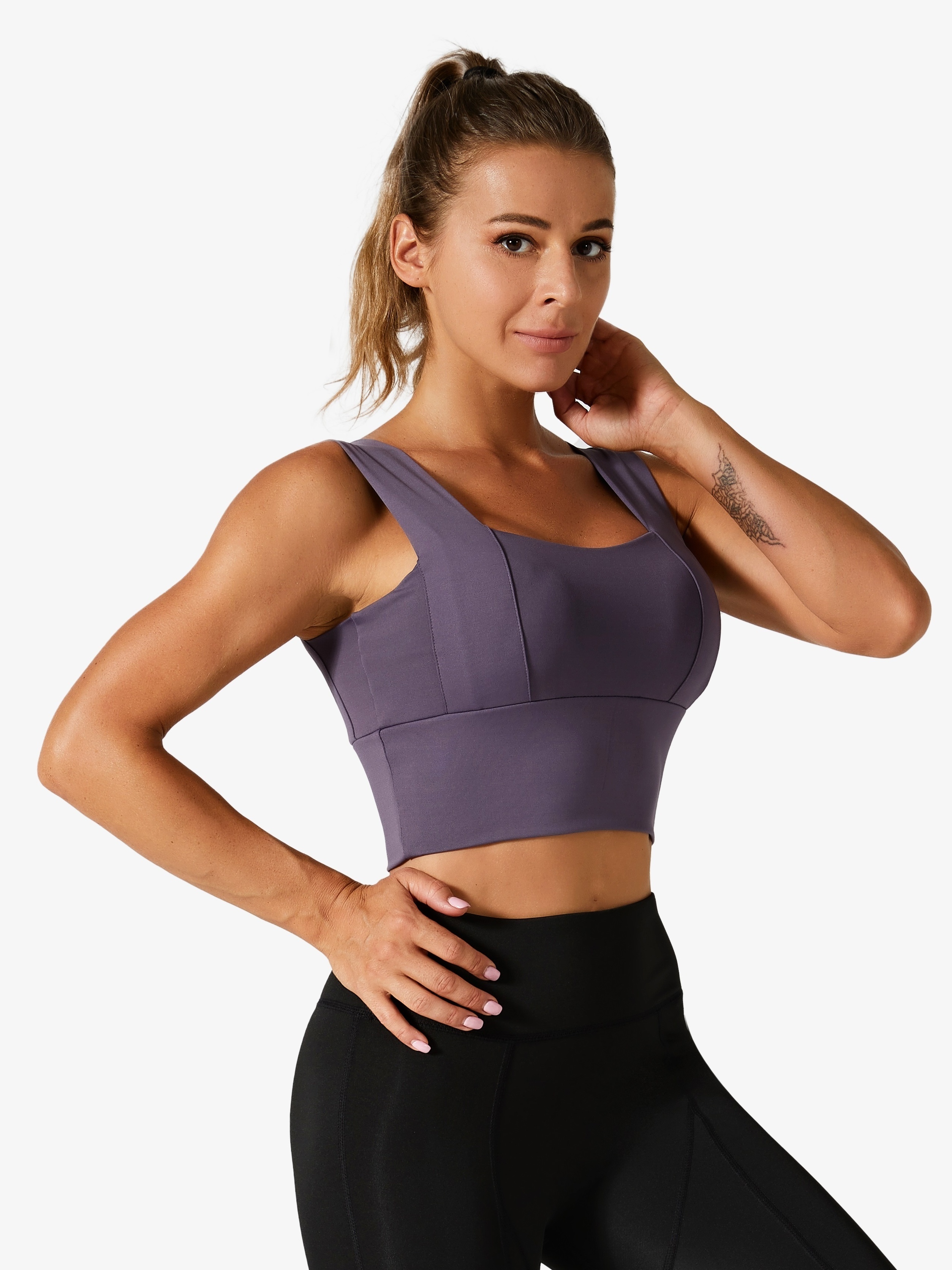 Solid High Impact Yoga Sports Bra Stretchy Square Neck - Temu