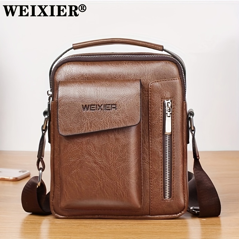 WEIXIER Men's Crossbody Bag Leather Small Business Shoulder