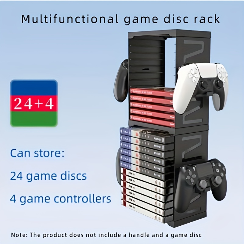 multifunctional game disc rack for ps5 ps4 switch xbox controller storage tower can store 24pcs games discs 4 controllers holder details 3