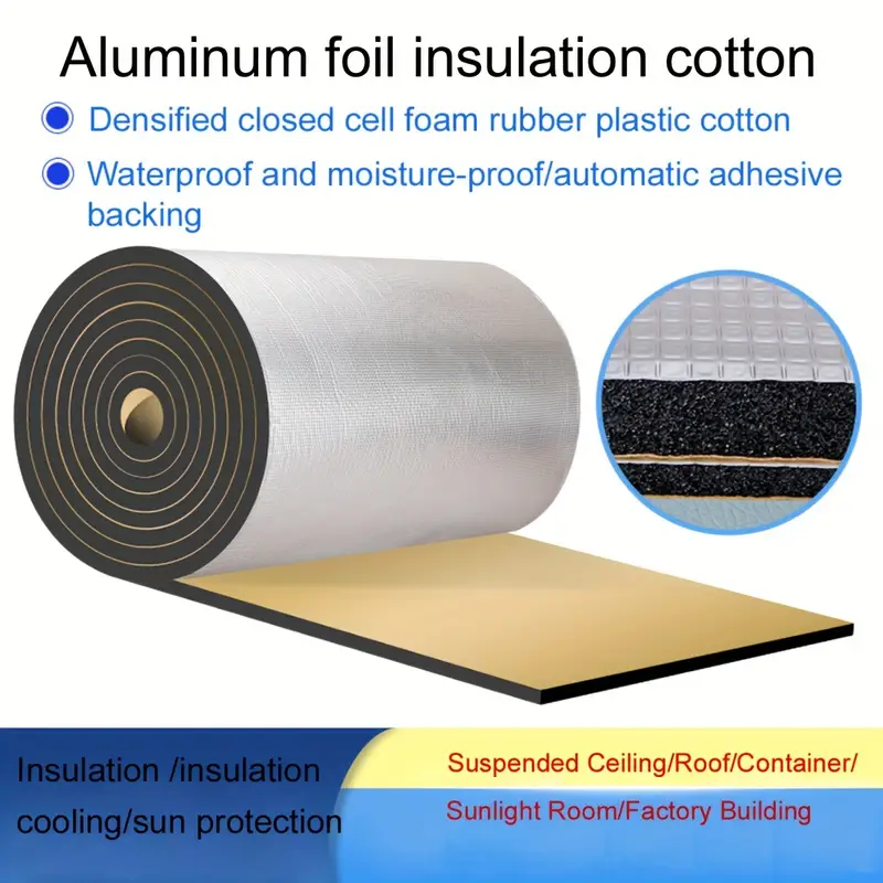 1pc 19.69*118.11*0.2inch Grid Aluminum Foil Back Adhesive, Insulation  Cotton High Temperature Resistant Flame, Retardant Fireproof Insulation And  Insu