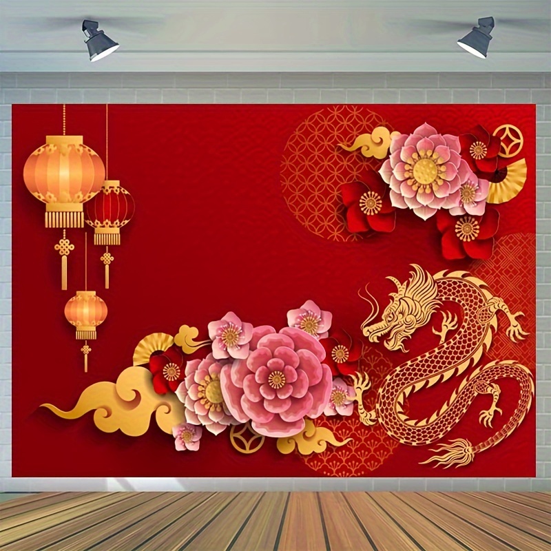 1PC Happy Chinese New Year Banner Backdrop (43.3x70.8 Inch) China Spring  Festival Lunar New Year Decorations Paper Cut Flowers Lanterns Year Of The  Dr