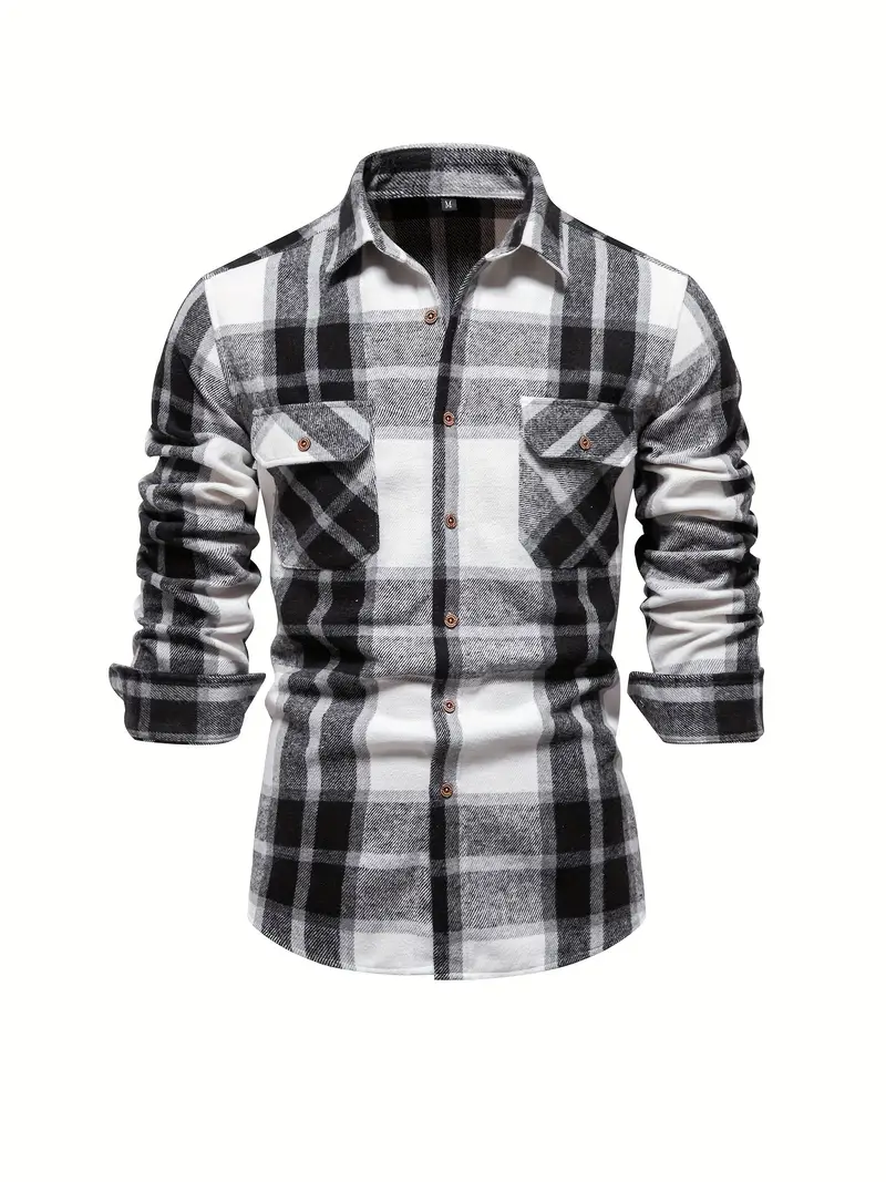Men's Outfits Casual Plaid Lapel Button Long Sleeve Shirt - Temu