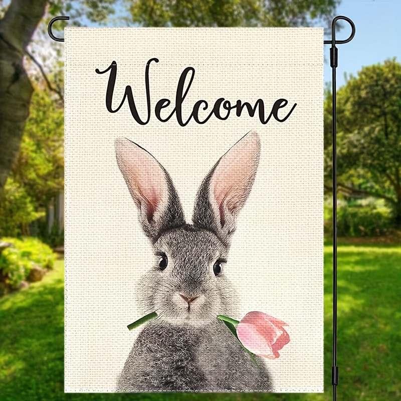 

1pc Welcome Rabbit Garden Flag 12x18 Inch Double Sided, Spring Easter Bunny Holiday Yard Outdoor Decoration Waterproof Flag