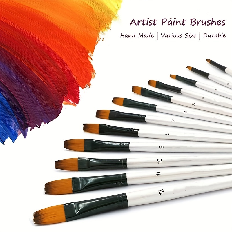 12x Paint Brush Set Gouache Painting Brushes Flat/Round Paintbrushes