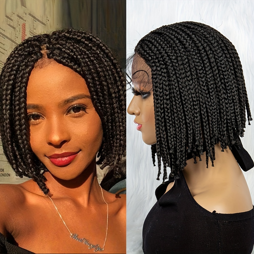 Lace Front Knotless Braided Wigs for Black Women Short Bob Box Braided Wigs  with Baby Hair Synthetic Embroidery Lace Frontal Box Braid Wig with Boho  Curls Hair(16 Inch) : : Beauty 