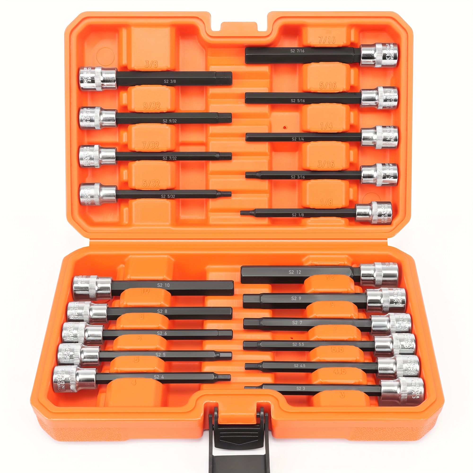 

20pcs H-shaped Hexagonal Screwdriver Socket , Long Hexagonal Socket , Metric 3-12mm | /8in -3/8in, S2 Alloy Steel