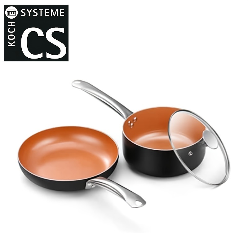 Csk Copper Nonstick Cookware Set - Oven-safe Multi-ply Ceramic Coating,  Ptfe & Pfoa-free, Stainless Steel Handle - Ideal For Stew, Boil, Fry, And  Saute - Compatible With All Stove Tops - Temu