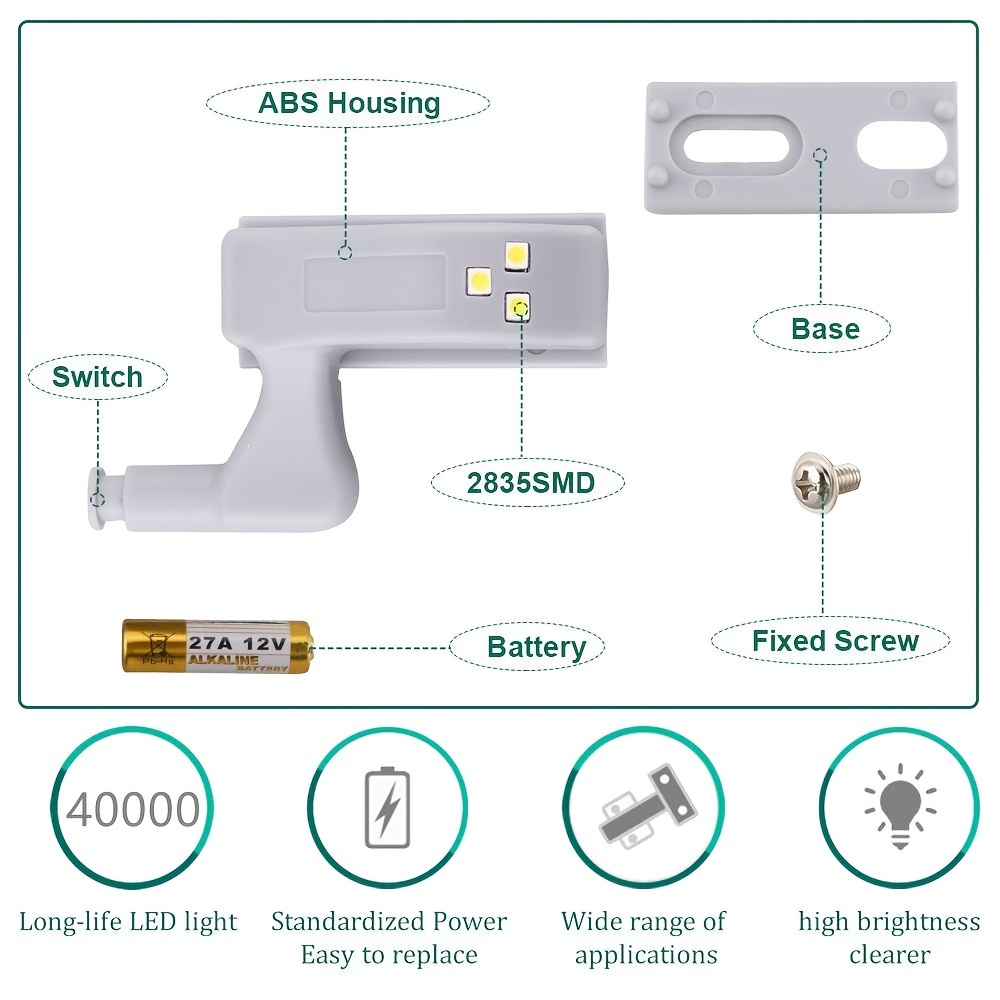 10 Pièces LED Charnière Capteur Lumière pour Placard Armoire