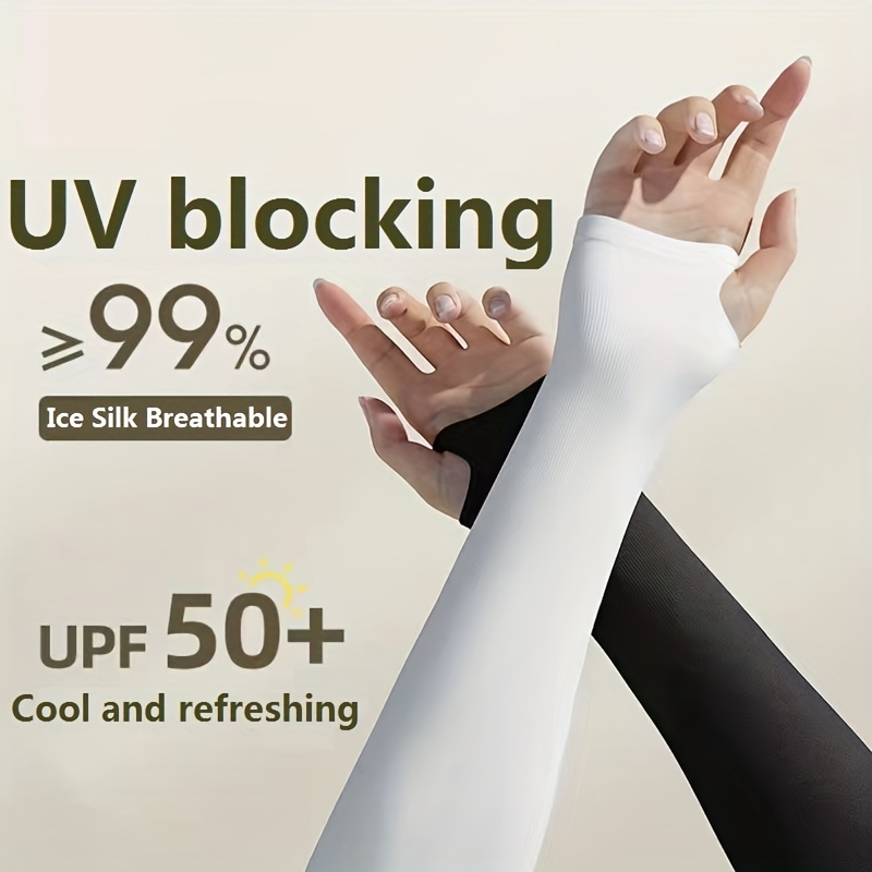 Uv Protection Ice Sleeves Solid Color Breathable Sunscreen - Temu