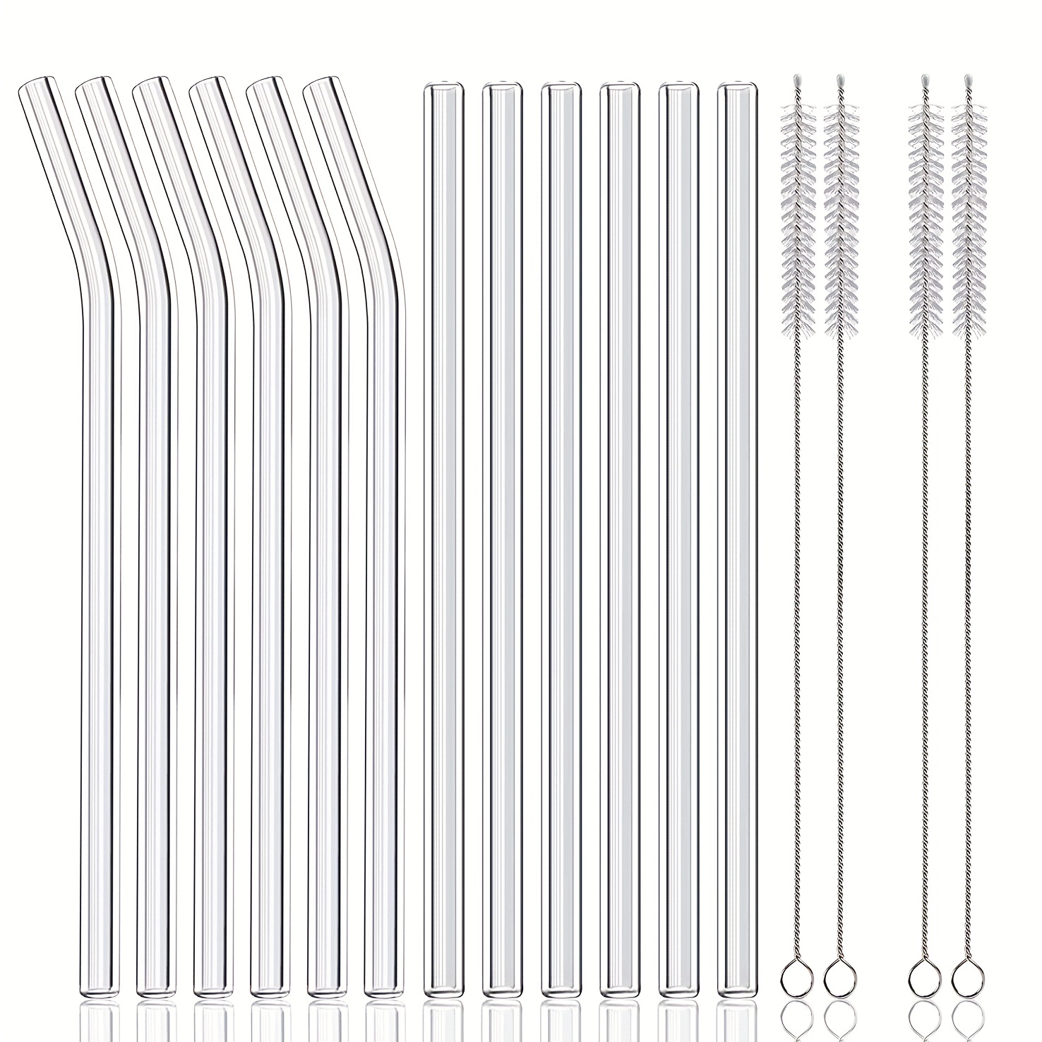  Glass Straws,14-Pack Drinking Straws, Size 8.5''x10 MM,  Including 6 Straight and 6 Bent with 2 Cleaning Brush, Clear Glass Straws  Reusable : Home & Kitchen
