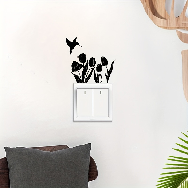 1pc Art Butterfly Floral Light for Switch Wall Sticker Self Plastic Decorative for Switch Cover for Bathroom Bedroom Living Room Detachable