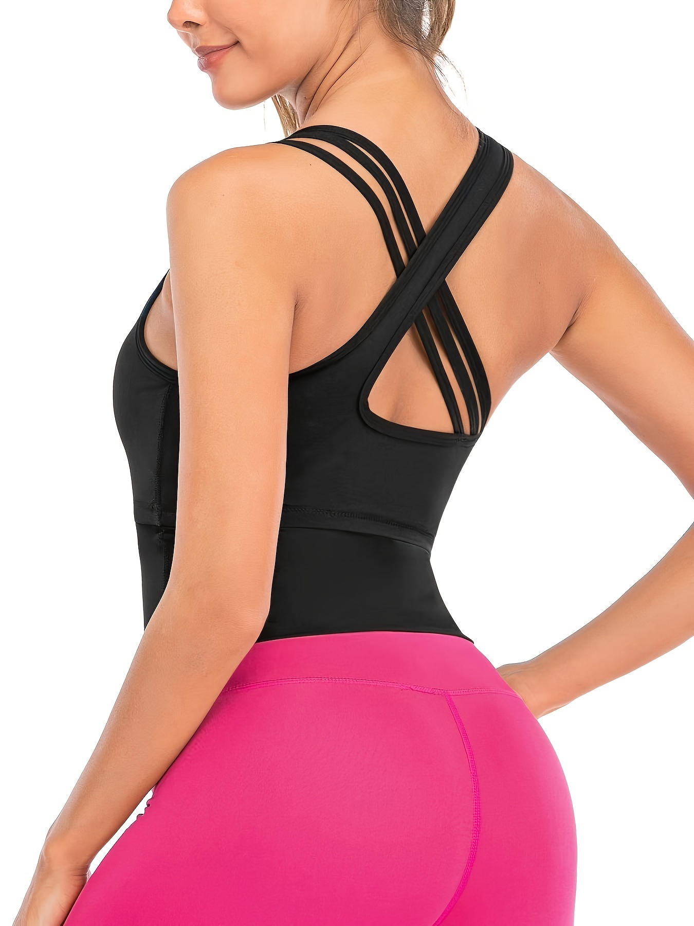 Women's Tummy Control V Neck Bodysuit, Built-in Bra Backless Casual  Bodysuit, Women's Activewear