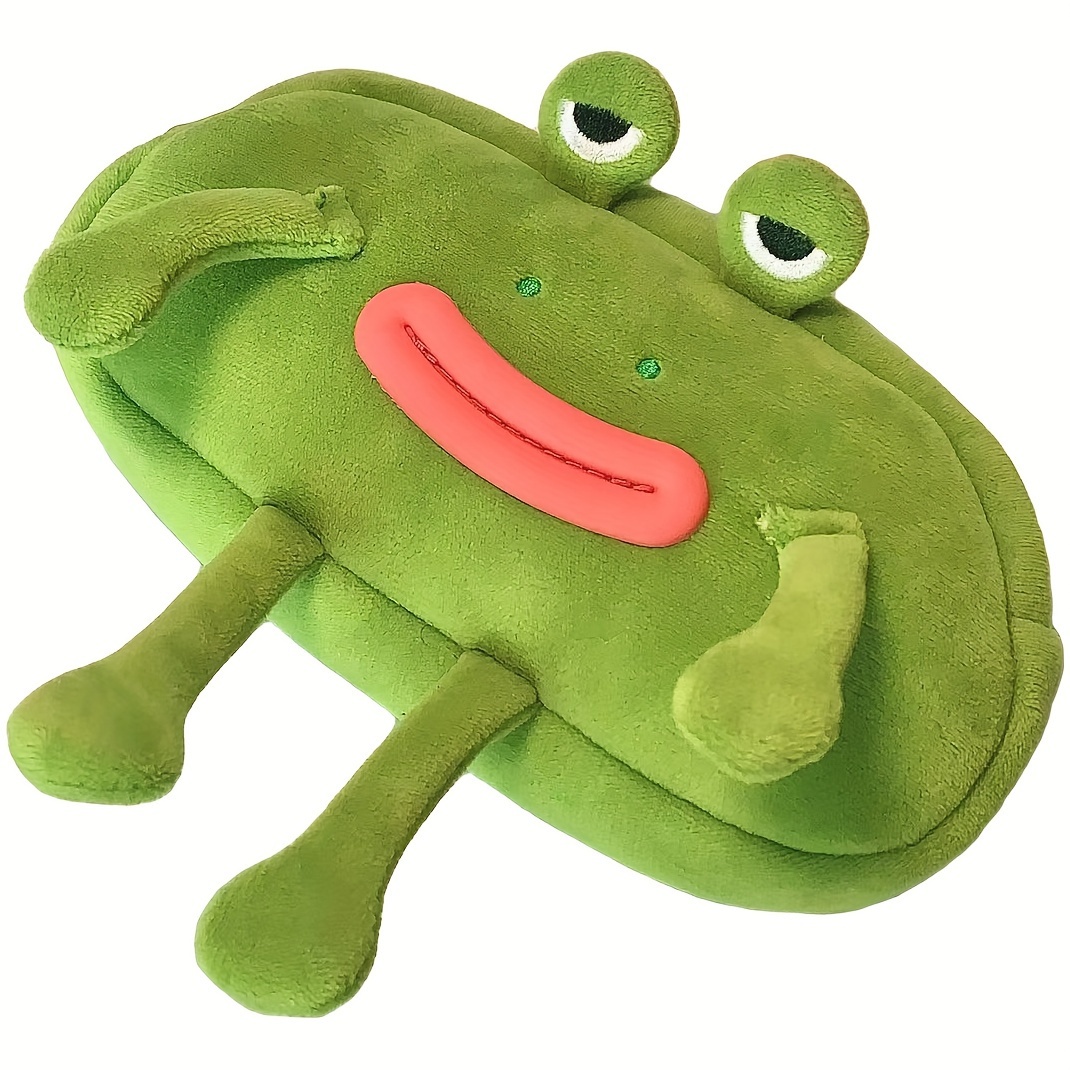 1pc 7.87in Kawaii Big Mouth Frog Plush Pencil Case, Soft Plush Pencil Case,  Furry Pencil Case, Large Capacity Stationery Bag, Cute Cartoon Plush Bag