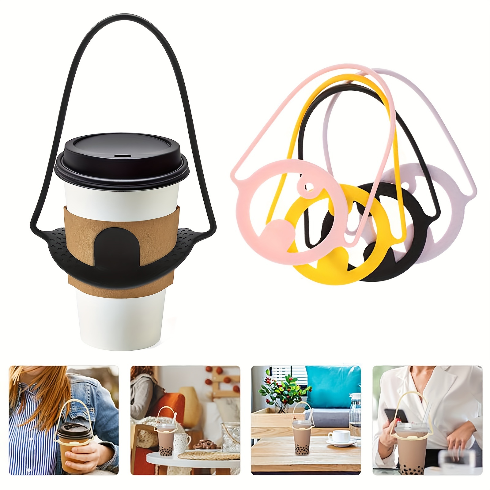 Silicone Coffee Cup Carry Strap with Reusable Cup Cover