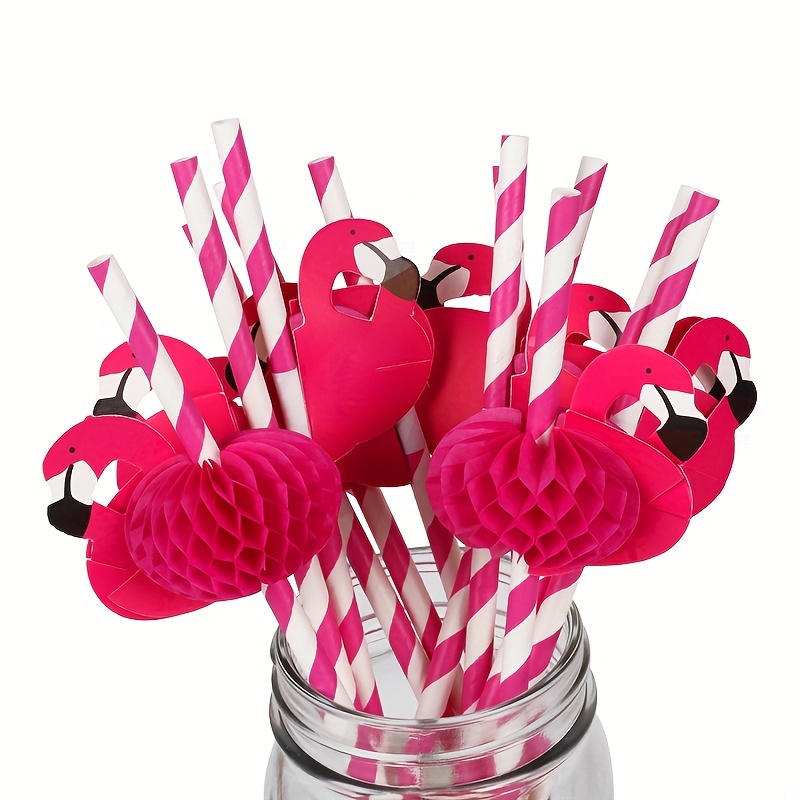 Flamingo Paper Straws, Red Honeycomb Drinking Straws, Disposable