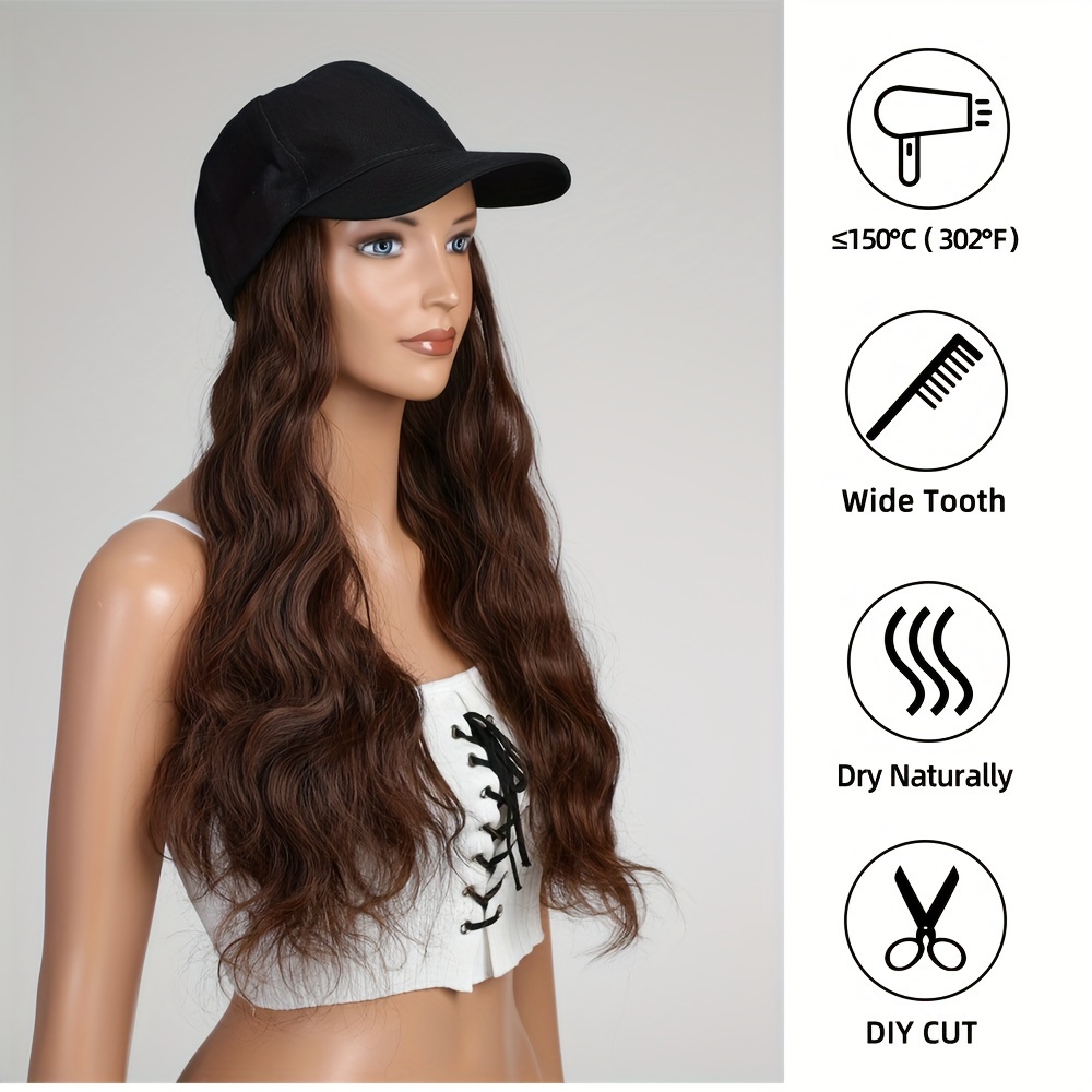 Hat Wig Baseball Long Curly Black Synthetic Hair Temu