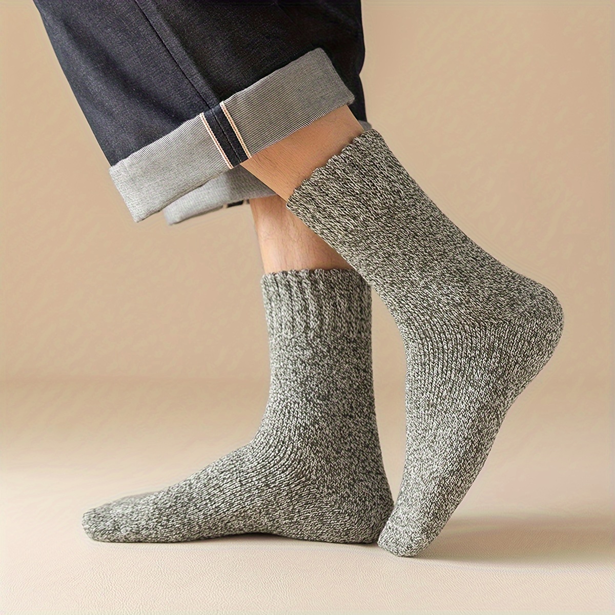 Men's Crew Socks, Winter Thicken Warm Solid Pairs, Autumn