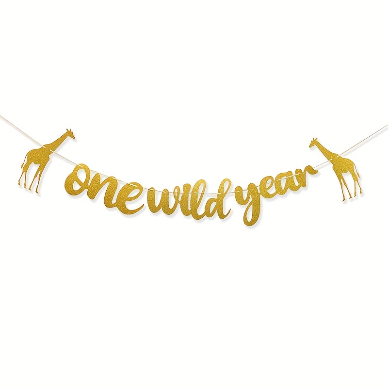 Image of Year" Golden Glitter Giraffe-themed 's First Birthday Party Banner - Animal Decorations, Paper, No Power Required - Ideal For Baptisms & First Birthdays