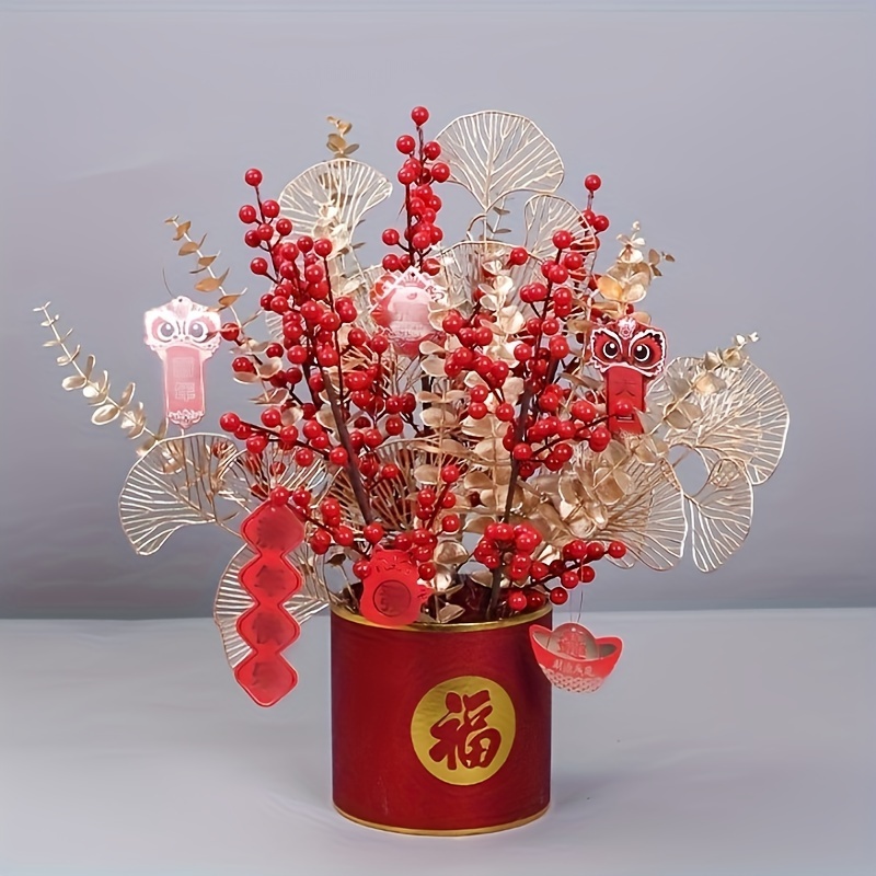5 Forks Plastic Artificial Flower Simulation Golden Hibiscus - Temu