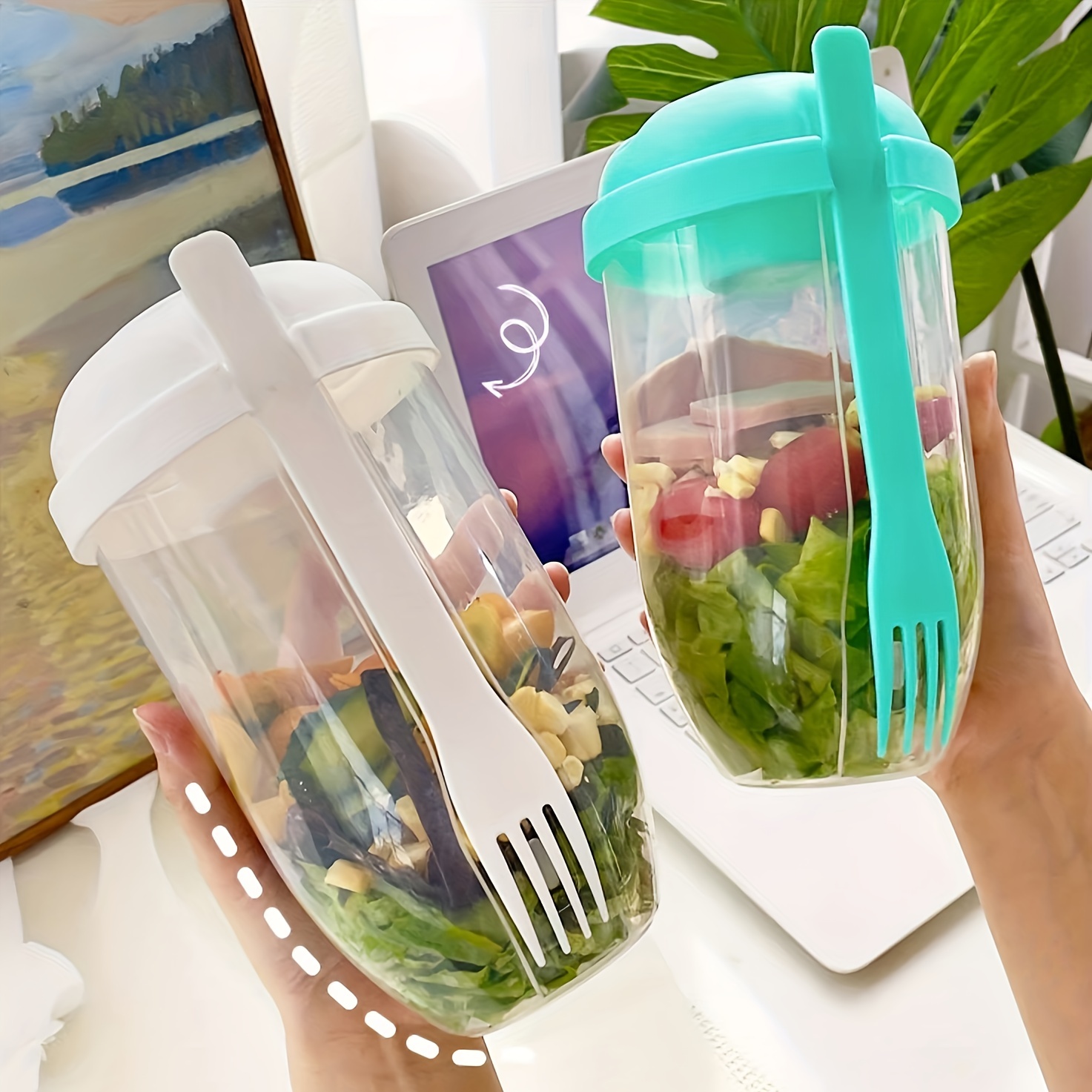 1pc Salad Cup, Portable Salad Meal Shaker Cup, Plastic Healthy