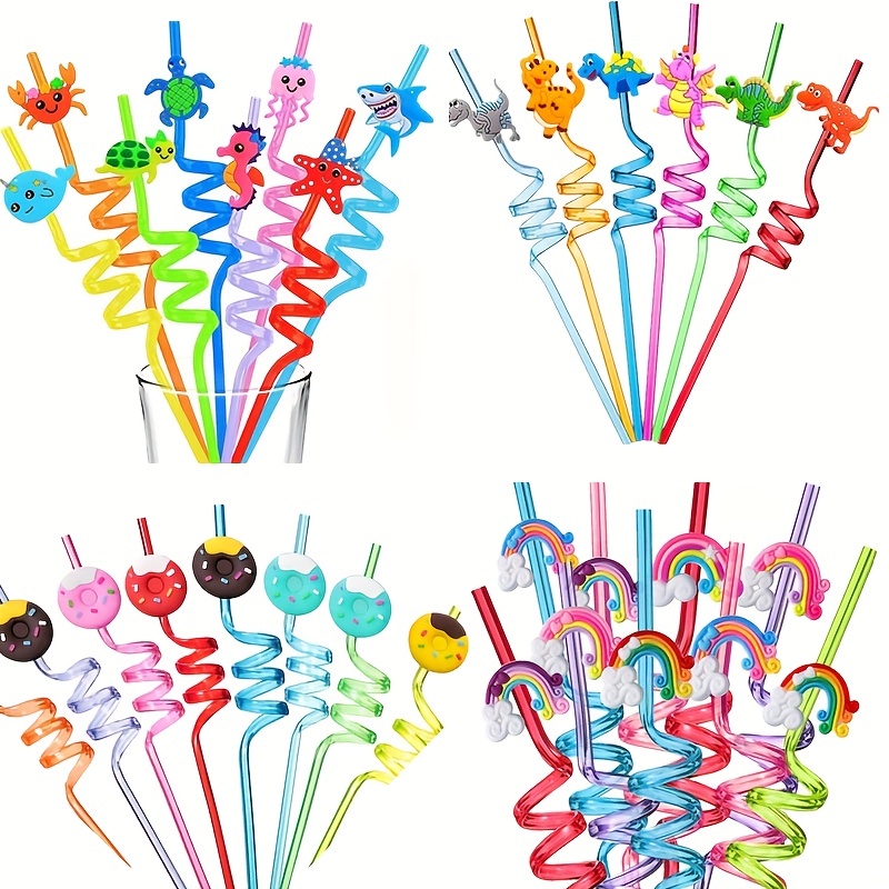 Flamingo Straws - pack of 10, tropical drink, pink, twisted drink  accessory, plastic novelty crazy straws