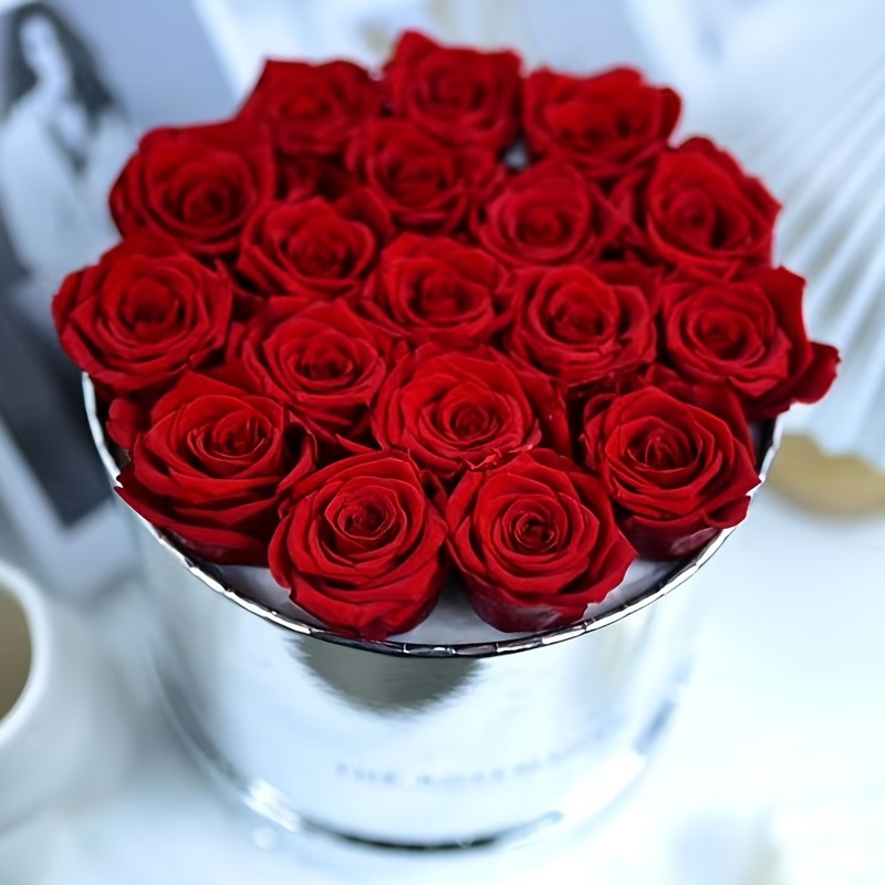 1pc Caja Regalo Flores Eternas: Rosas Rojas Reales - Temu