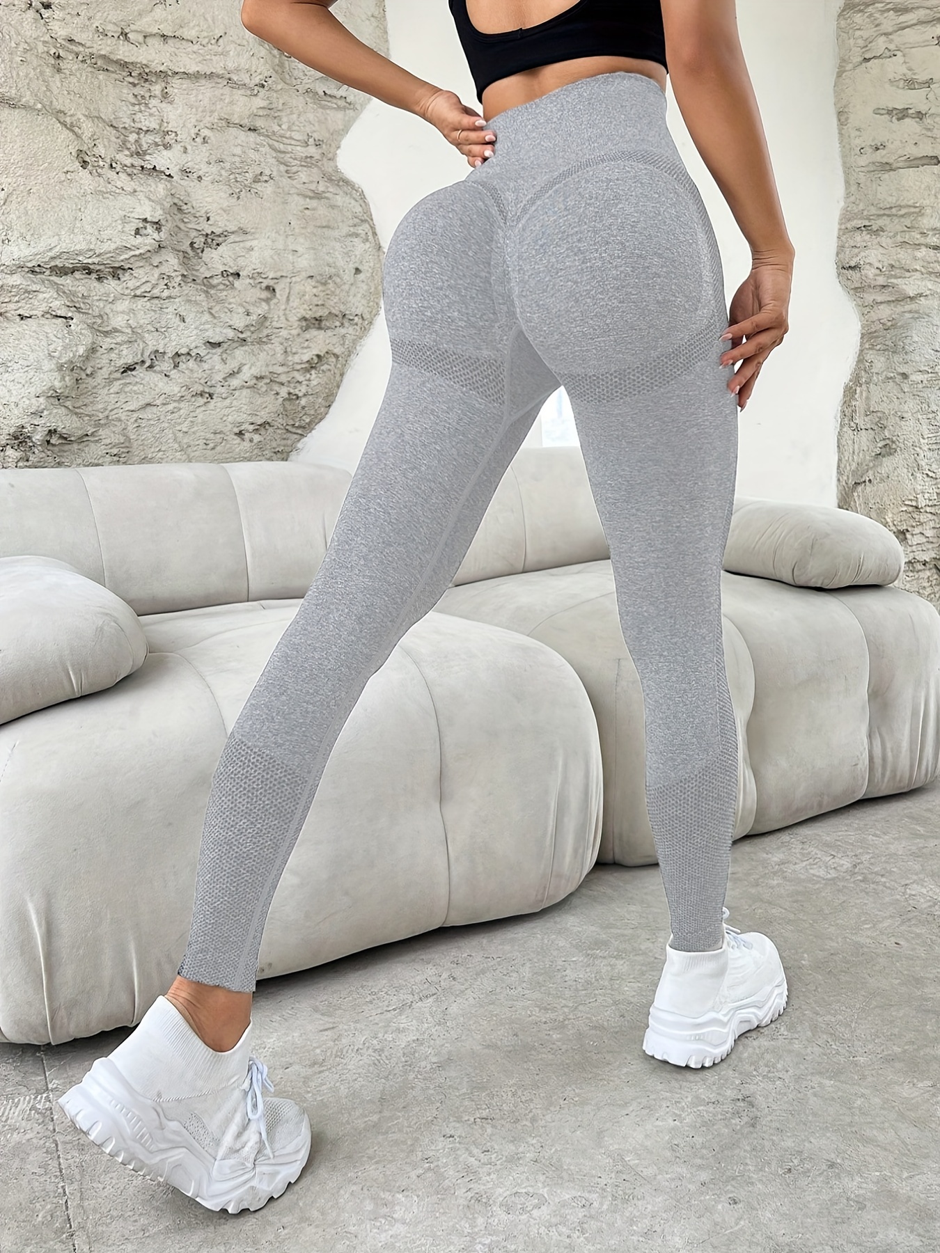 MRULIC yoga pants Pants Pants Leggings Gradient Nine High Stretch Women's  Point Pants Sports Yoga Seamless Waist Yoga Pants Grey + S