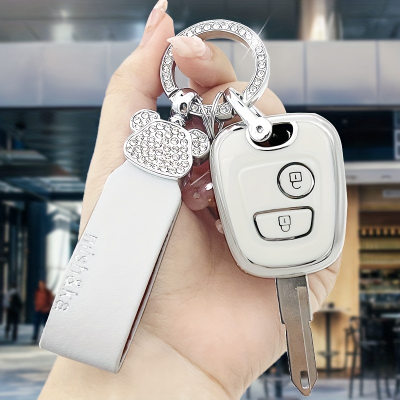 Car Key Fob Cover With Bear Artificial Diamond Keychaincar Key Holder For  Peugeot Logo 206/207/307 Citroen C2 Men Women,white,black,gold,purple,gift
