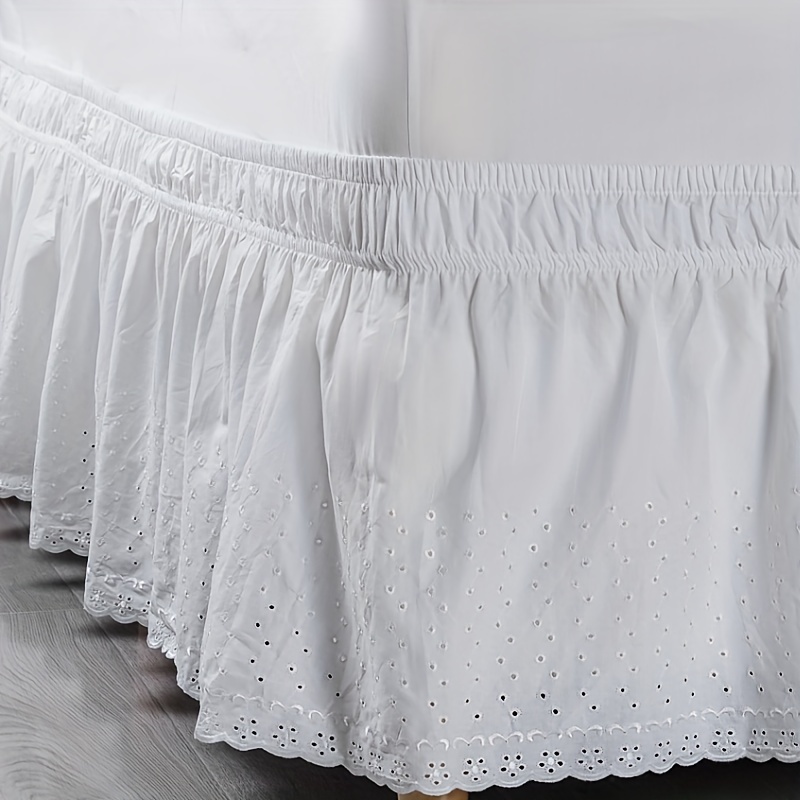1pc 100 Cotton Embroidery Bed Skirt Wrap Around Elastic Dust