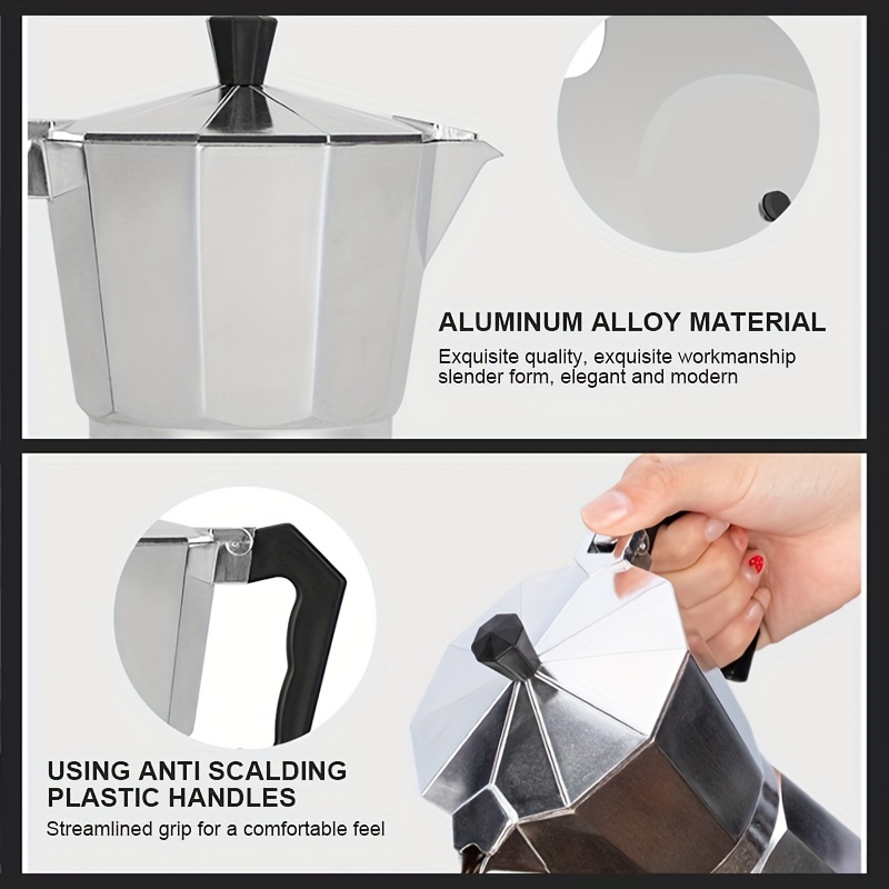1pc 300Ml Aluminum Alloy Espresso Moka Pot, Octagonal Shape, European  Coffee Maker