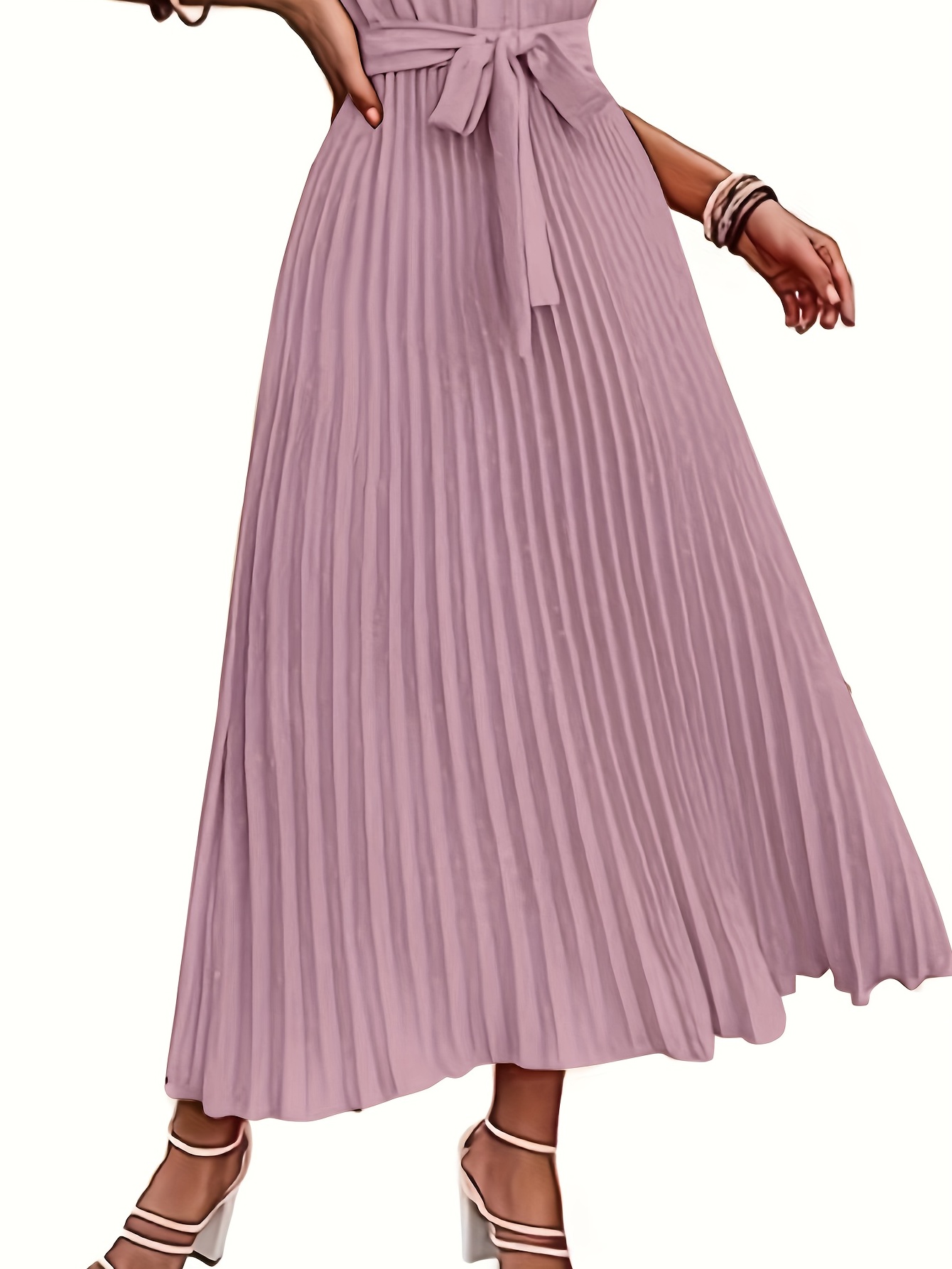 Solid Pleated Dress Elegant Sleeveless Knotted Maxi Dress - Temu Canada