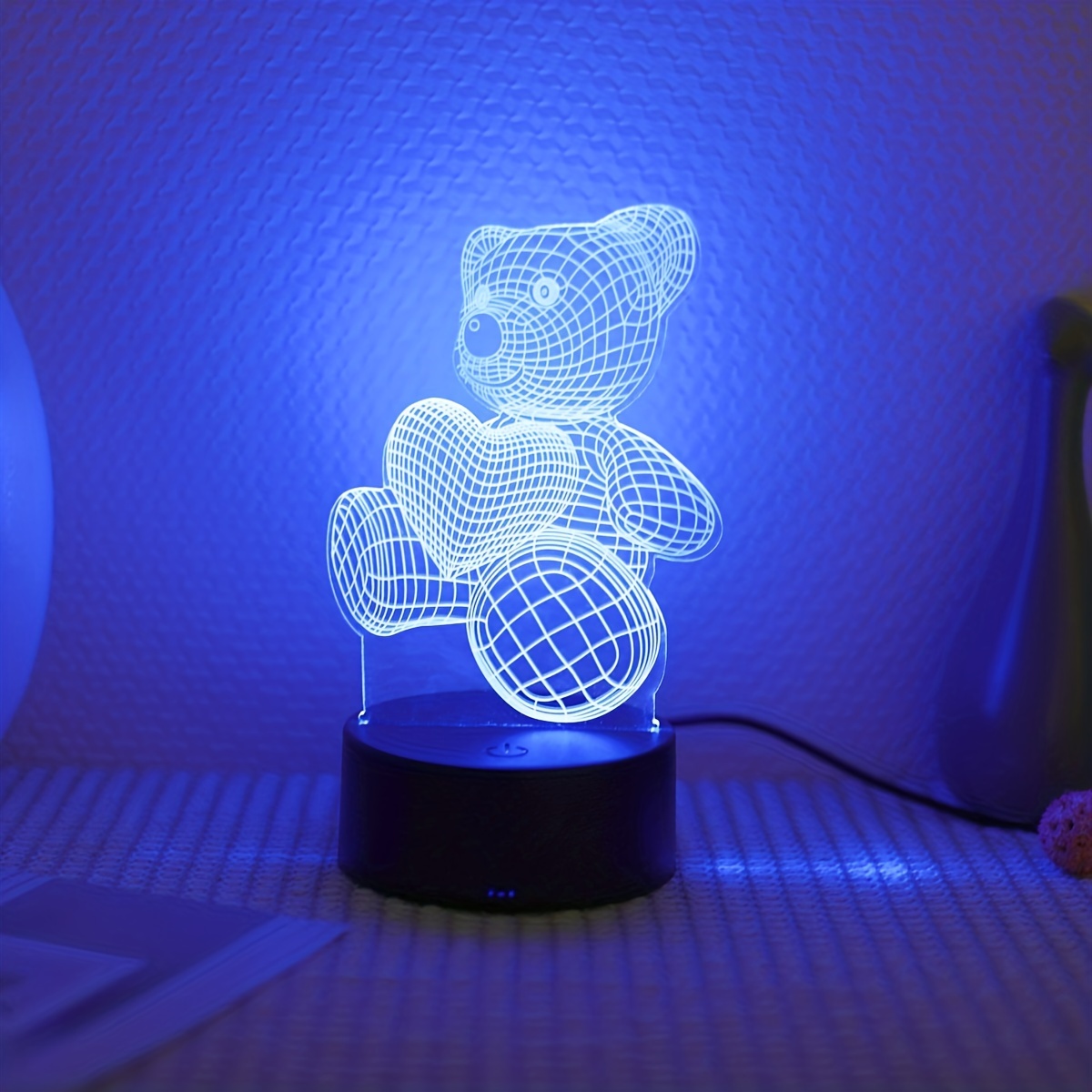 3d Bear Night Light Usb 7 Color Changing Led Illusion Lamp - Temu