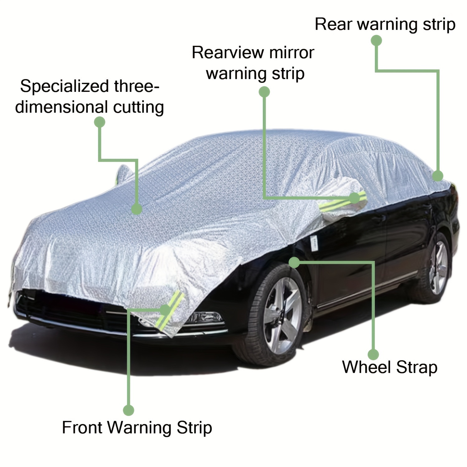 5.25Mx2.45M Aluminum Film&Cotton All Weather Half Car Cover Sedan Cover  Silver