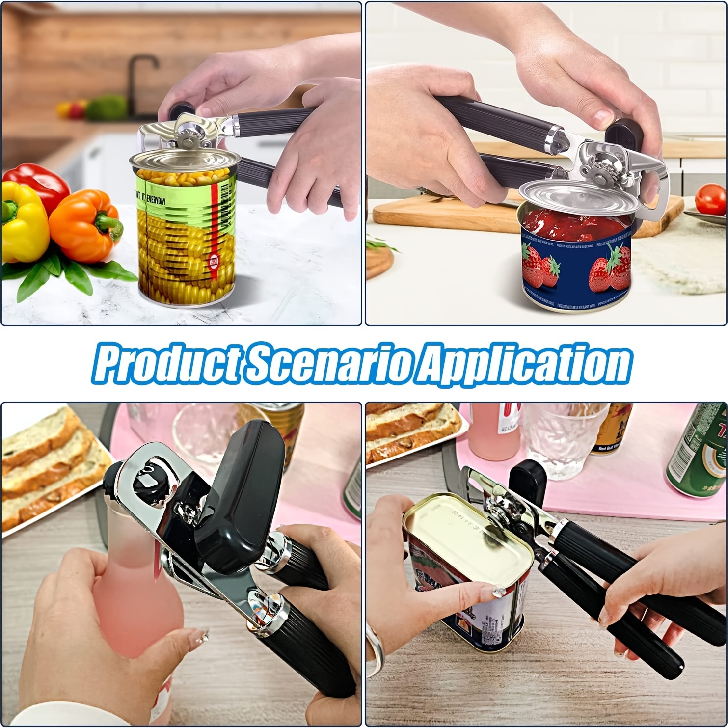 Manual Can Opener Smooth Edge Multifunctional Stainless Steel Handheld  Sharp Cutting for Beer/Tin/Bottle