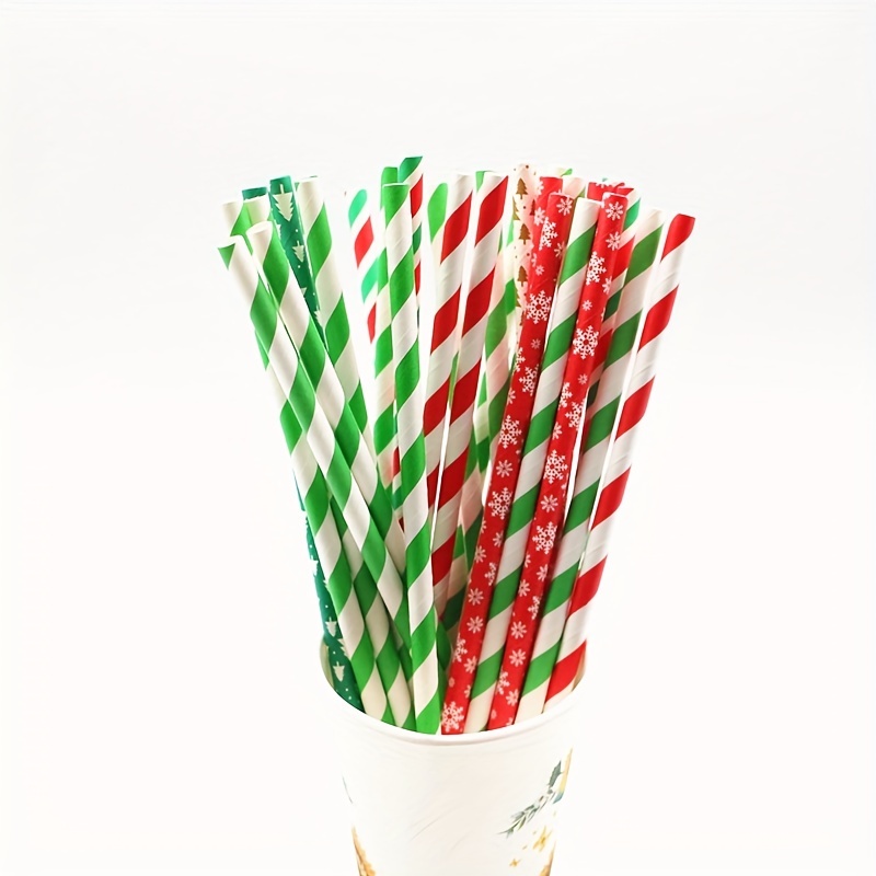 25pcs Red Green Christmas Drinking Straws Xmas Tree Snowflake Straw For  Merry Christmas 2023 New Year