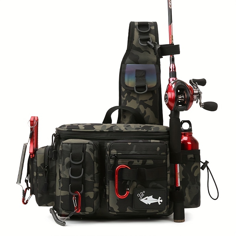 1pc Fishing Backpack Tackle Sling Bag - Fishing Shoulder Bag With Rod  Holder -Perfect Fishing Gifts
