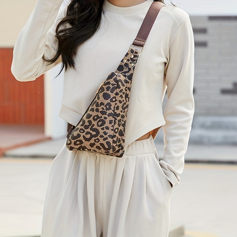 Geometric Print Sling Bag, Trendy Pu Leather Chest Purse, Women's Travel  Crossbody Bag - Temu