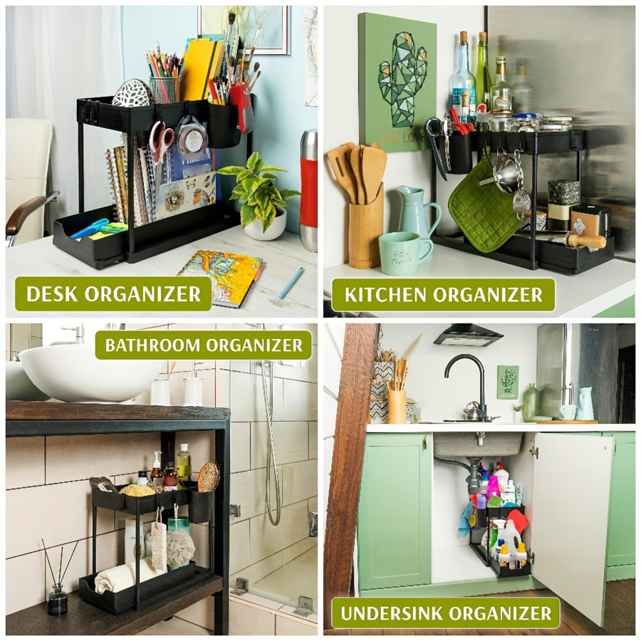 Under Sink Organizer, 2-tier Sliding Cabinet Basket Organizer Drawers, Under  Sink Organizers And Storage Bathroom Kitchen Cabinet Organizer With Hooks  Cup The Bottom Drawers Can Be Slid Out, Kitchen Accessories - Temu