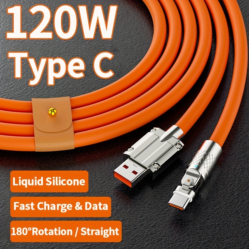 

120w 6a Usb Type C Fast Charge Data Cable 180 Degree Rotation Elbow Cable For Game For Xiaomi Redmi Poco Samsung Charger Liquid Silicone Usb C Charging Cable