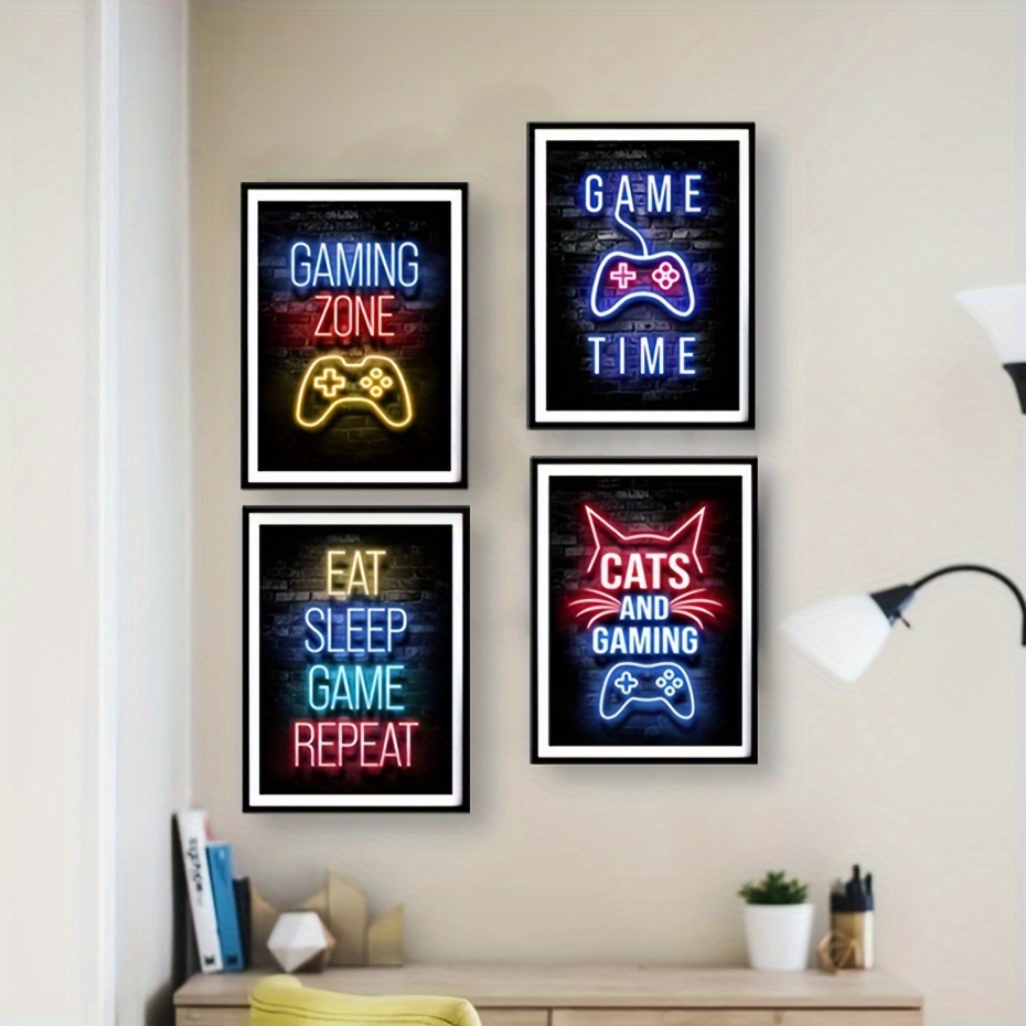 2Pcs Gaming Poster Neon Effect Canvas Print Gaming Wall Art Fashion Funny  Gaming Themed Wall Decoration for Video Game Room Teenager Boys Bedroom  Playroom : : Home