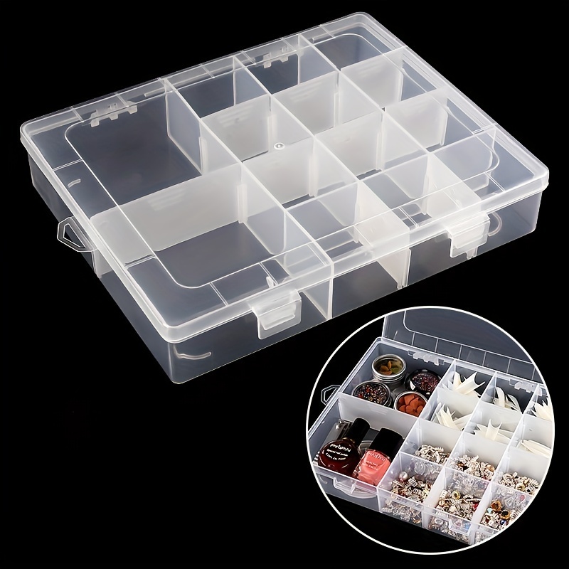 Clear Plastic Storage Box with 14 Detachable Grids for Makeup Jewelry Beads