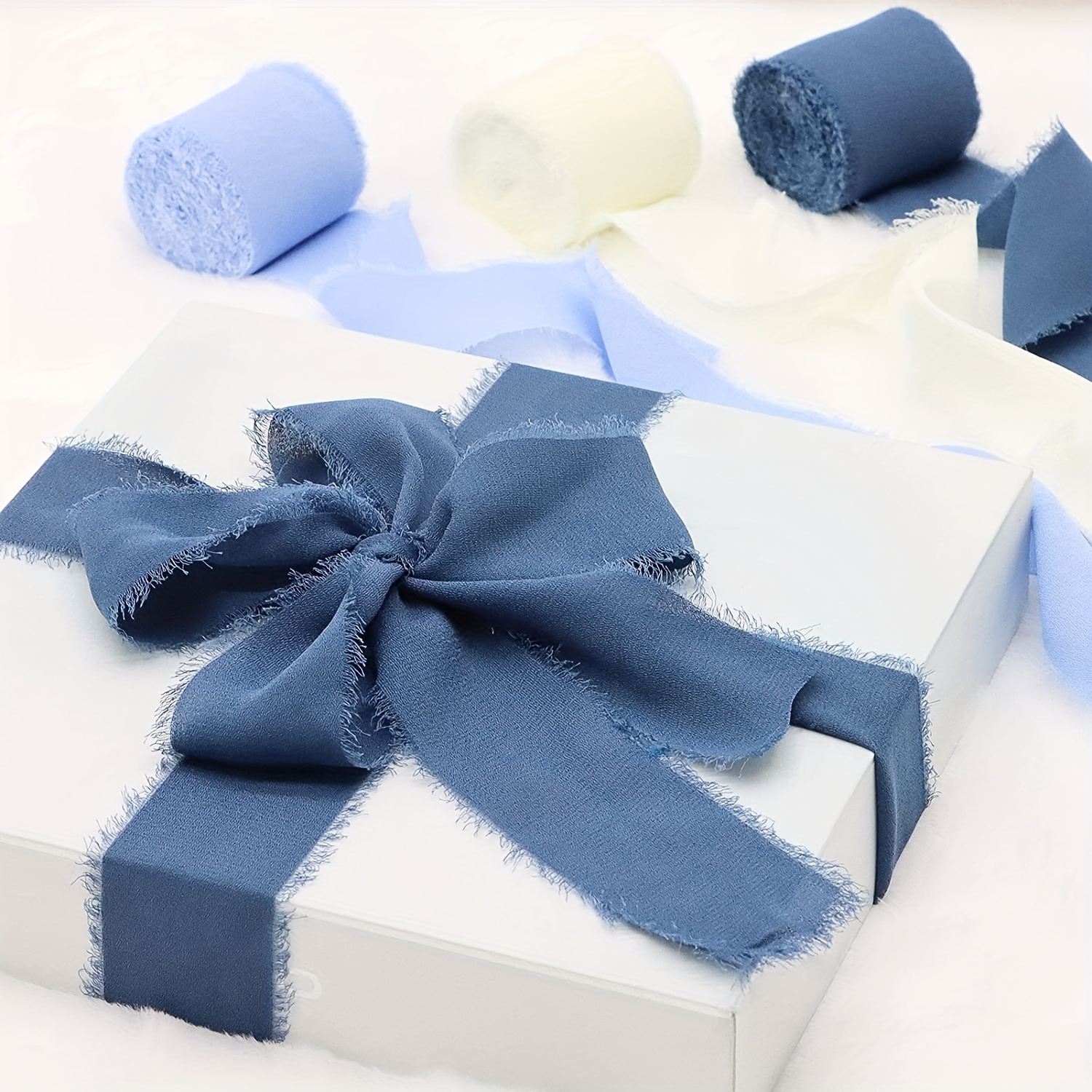 Ling's moment Handmade 1.5 Chiffon Silk-Like Navy Blue Ribbon Frayed Edges  Dark Blue Ribbon Century for Wedding Invitations Bouquets Gift Wrapping
